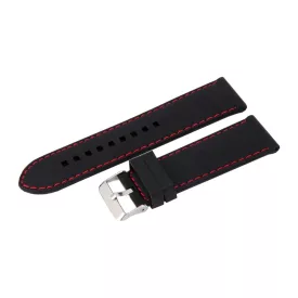   Black plastic watch strap with red stitching, 24 mm – 9441-7