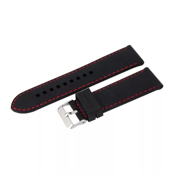 Black plastic watch strap with red stitching, 24 mm – 9441-7