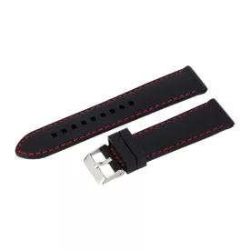   Black plastic watch strap with red stitching, 22 mm – 9441-9
