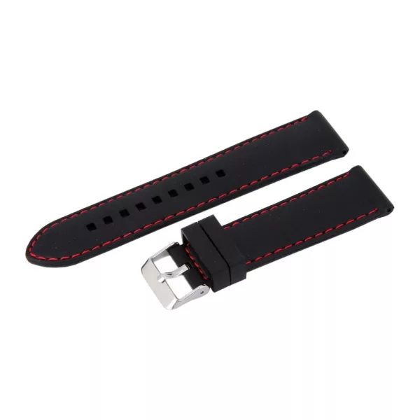 Black plastic watch strap with red stitching, 22 mm – 9441-9
