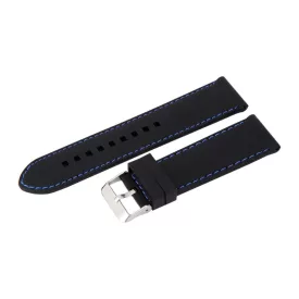   Black plastic watch strap with blue stitching, 24 mm – 9443-7