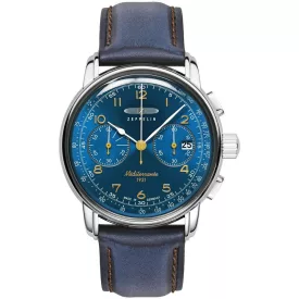 Zeppelin Méditerranée men's watch 9670-3, blue dial, blue leather strap