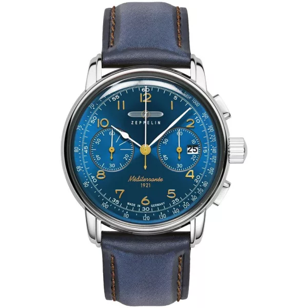 Zeppelin Méditerranée men's watch 9670-3, blue dial, blue leather strap