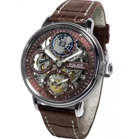 Poljot International Globetrotter Limited Edition men's watch 9730.2940554, brown leather strap