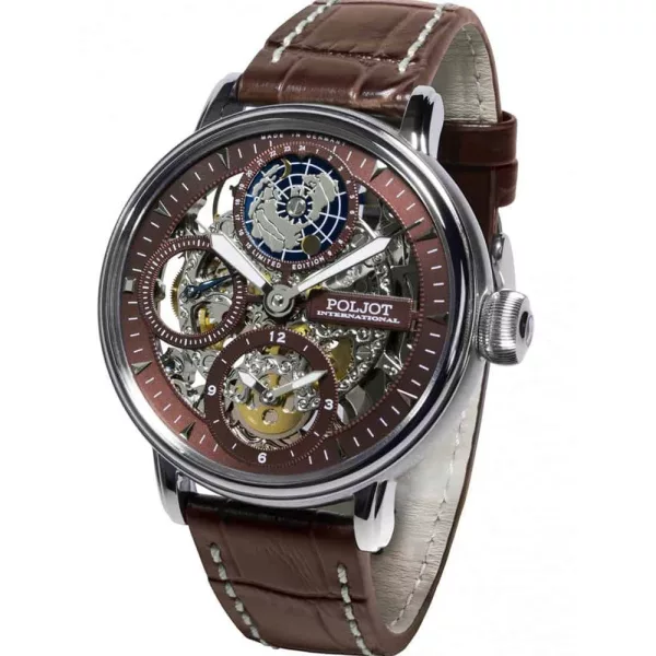 Poljot International Globetrotter Limited Edition men's watch 9730.2940554, brown leather strap