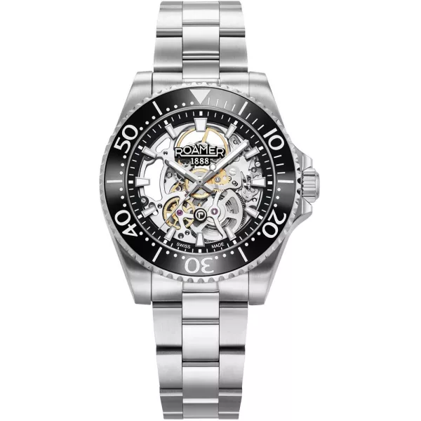 Roamer Premier Skeleton Special Edition men's watch set 986984 41 85 20, black dial, silver stainless steel strap