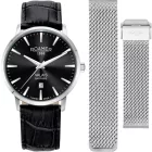 Roamer Valais men's watch set 988833 41 85 05, black dial, silver leather strap