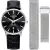 Roamer Valais men's watch set 988833 41 85 05, black dial, silver leather strap