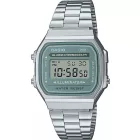 Casio Vintage unisex watch A168WA-3AYES, green dial, silver stainless steel strap