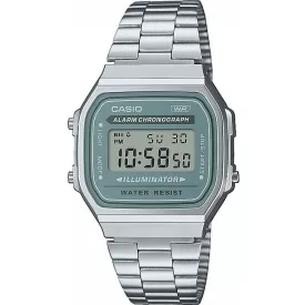 Casio Vintage unisex watch A168WA-3AYES, green dial, silver stainless steel strap
