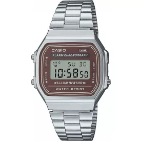 Casio Vintage unisex watch A168WA-5AVES, brown dial, silver stainless steel strap