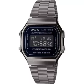 Casio Vintage unisex watch A168WEGG-1BEF, black dial, gray stainless steel strap