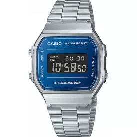 Casio Vintage unisex watch A168WEM-2BEF, blue dial, silver stainless steel strap