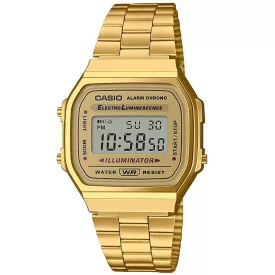 Casio Retro unisex watch A168WG-9EF, gold stainless steel strap