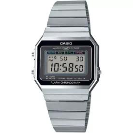 Casio Vintage unisex watch A700WE-1AEF, black dial, silver stainless steel strap