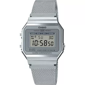 Casio Vintage unisex watch A700WEM-7AEF, silver dial, silver stainless steel strap