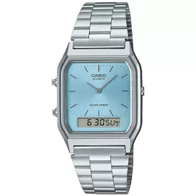 Casio Vintage unisex watch AQ-230A-2A1MQYES, blue dial, silver stainless steel strap