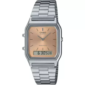 Casio Vintage unisex watch AQ-230A-4AMQYES, yellow dial, silver stainless steel strap