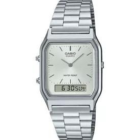 Casio Vintage unisex watch AQ-230A-7AMQYES, silver dial, silver stainless steel strap