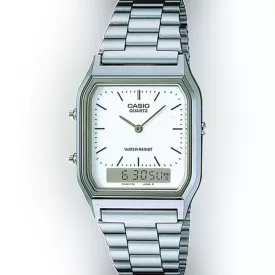 Casio Vintage unisex watch AQ-230A-7DMQYES, white dial, silver stainless steel strap