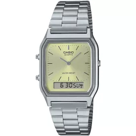 Casio Vintage unisex watch AQ-230A-9AMQYES, green dial, silver stainless steel strap