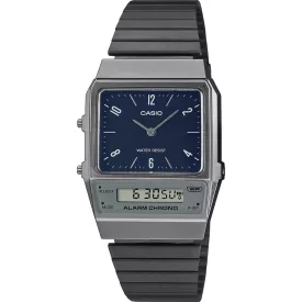 Casio Vintage unisex watch AQ-800EB-2AEF, blue dial, black stainless steel strap