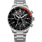 Citizen Chrono men's watch AT2566-88E, black dial, silver stainless steel strap