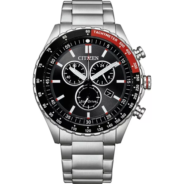 Citizen Chrono men's watch AT2566-88E, black dial, silver stainless steel strap