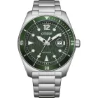 Citizen Sporty men's watch AW1880-55X, green dial, silver stainless steel strap