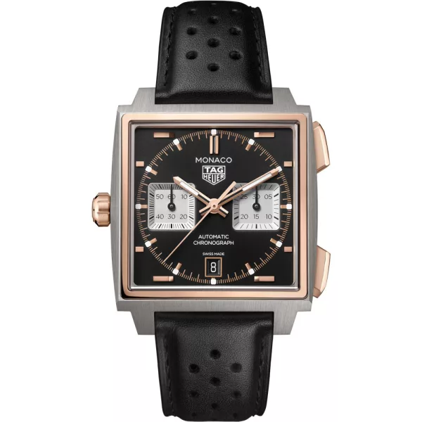 Tag Heuer Monaco Chronograph men's watch CDW2150.FC8360, black dial, black leather strap