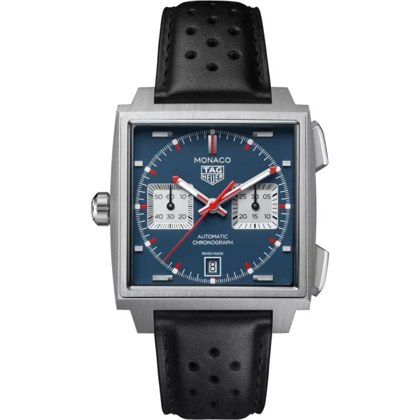 Tag Heuer Monaco Chronograph men's watch CDW2181.FC8360, blue dial, black leather strap