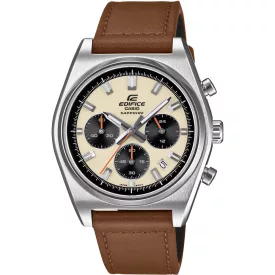 Casio Edifice men's watch EFB-730L-7AVUEF, beige dial, brown leather strap