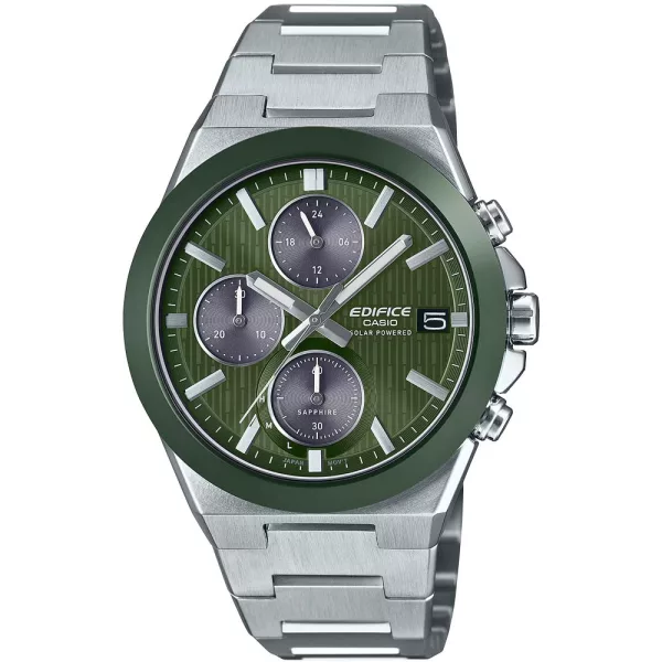 Casio Edifice men's watch EFS-S650D-3AEF, green dial, silver stainless steel strap