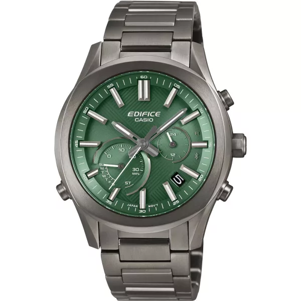 Casio Edifice men's watch EQB-1300DC-3AEF, green dial, gray stainless steel strap