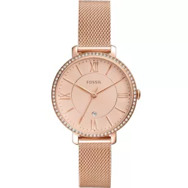 Fossil Jacqueline women's watch ES4628, rose gold dial, rose gold stainless steel strap