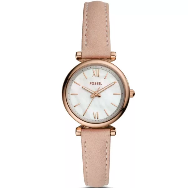 Fossil Carlie Mini women's watch ES4699, pink leather strap