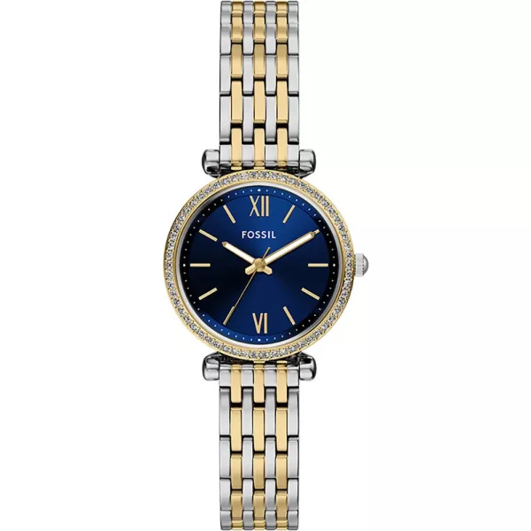 Fossil Carlie women's watch ES5438, blue dial, silver stainless steel strap