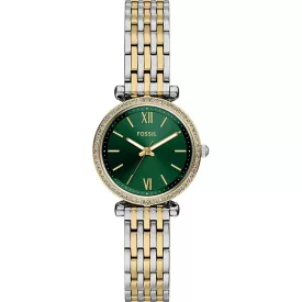 Fossil Carlie women's watch ES5439, green dial, silver stainless steel strap