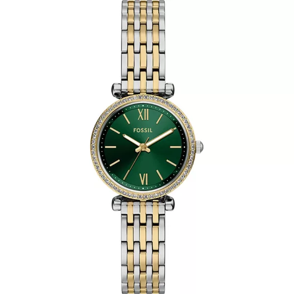 Fossil Carlie women's watch ES5439, green dial, silver stainless steel strap