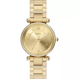 Fossil Carlie women's watch ES5465, gold dial, gold stainless steel strap