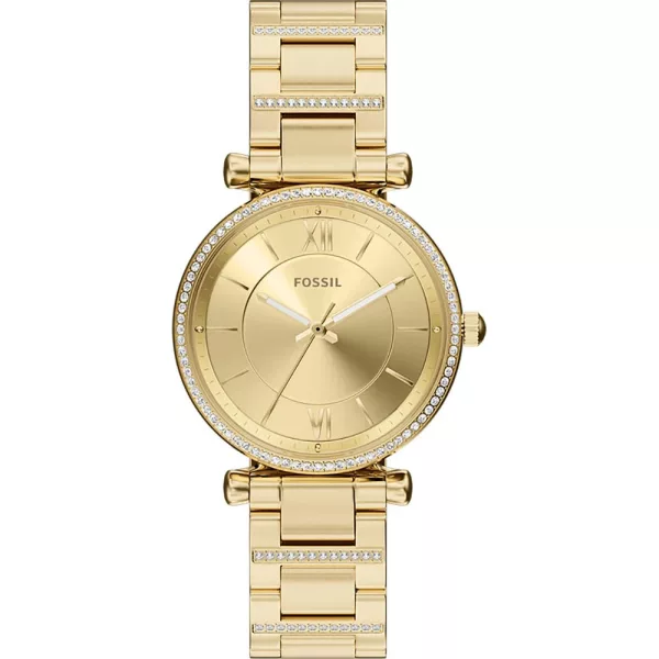 Fossil Carlie women's watch ES5465, gold dial, gold stainless steel strap