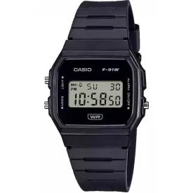 Casio Vintage unisex watch F-91WB-1AEF, black dial, black plastic strap