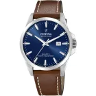 Festina Swiss Made men's watch F20025/3, blue dial, brown leather strap