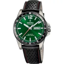 Festina Titanium men's watch F20699/3, green dial, black leather strap