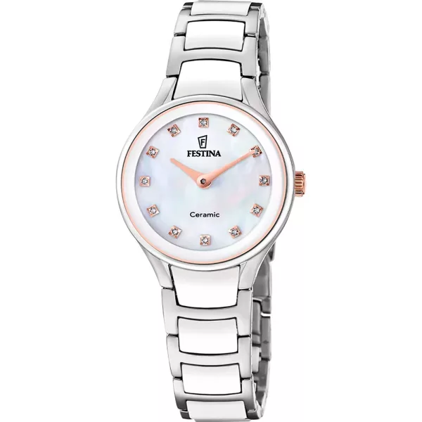 Festina Ceramic women's watch F20752/8, silver stainless steel strap