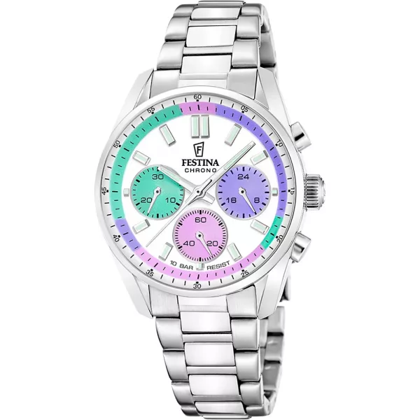 Festina Boyfriend women's watch F20753/5, white dial, silver stainless steel strap
