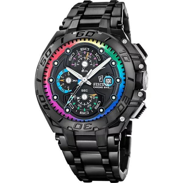 Festina Chrono Bike Limited Edition men's watch set F20761/1, black dial, white stainless steel strap