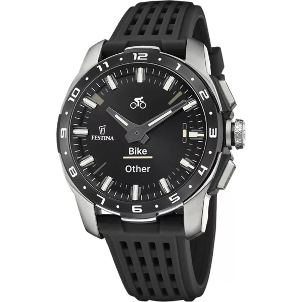 Festina Connected Full D men's smart watch F23305/8, black dial, black silicone strap