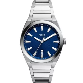 Fossil Everett men's watch FS5822, blue dial, silver stainless steel strap