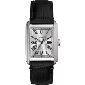 Fossil Carraway men's watch FS6078, silver dial, black leather strap